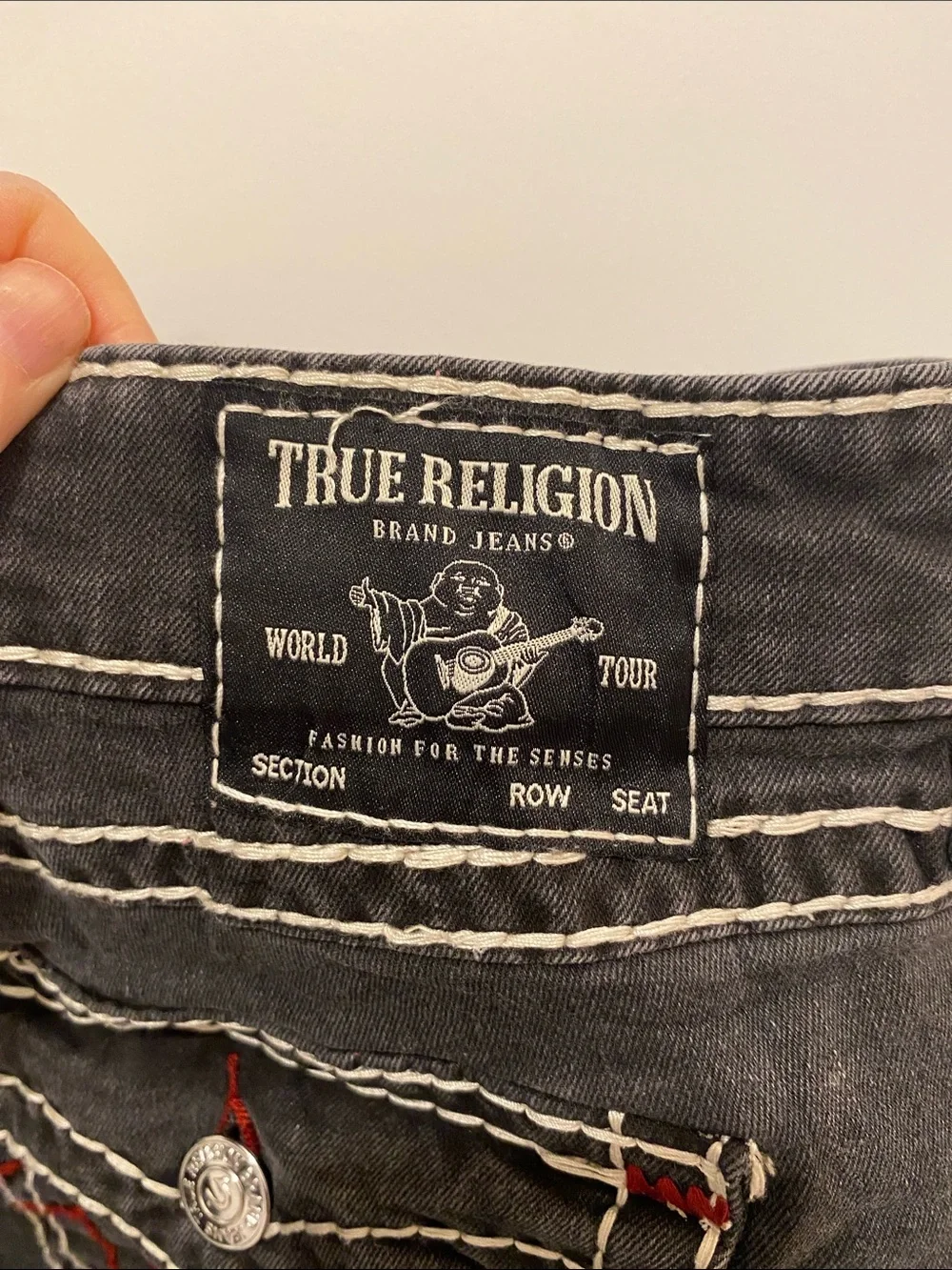 True Religion Black Jennie Curvy Mid Rise Super Skinny Womens Size 36 Red Stitch - Picture 7 of 8